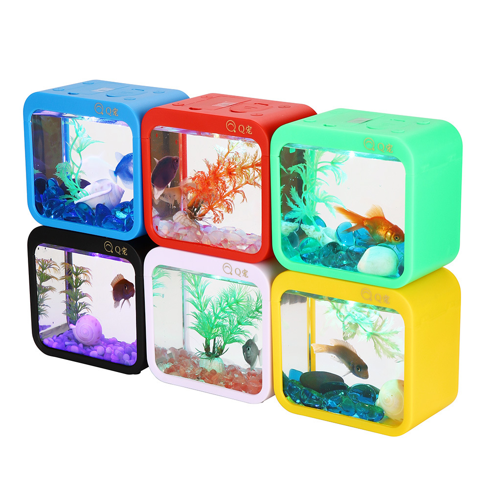 Aquarium Goldfish - Bunte kreative Betta-Box mit Licht, Trockenzellenbatterie