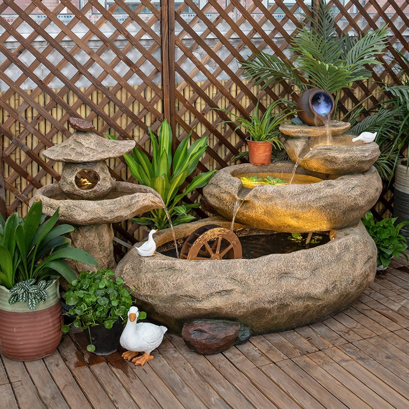 Aquarium Fish Pond - Outdoor-Balkon-Fischteich Hof-Wasserbrunnen Landschafts-Wasserkreislauf-Aquarium Fertiges Wasserspiel-Ornament