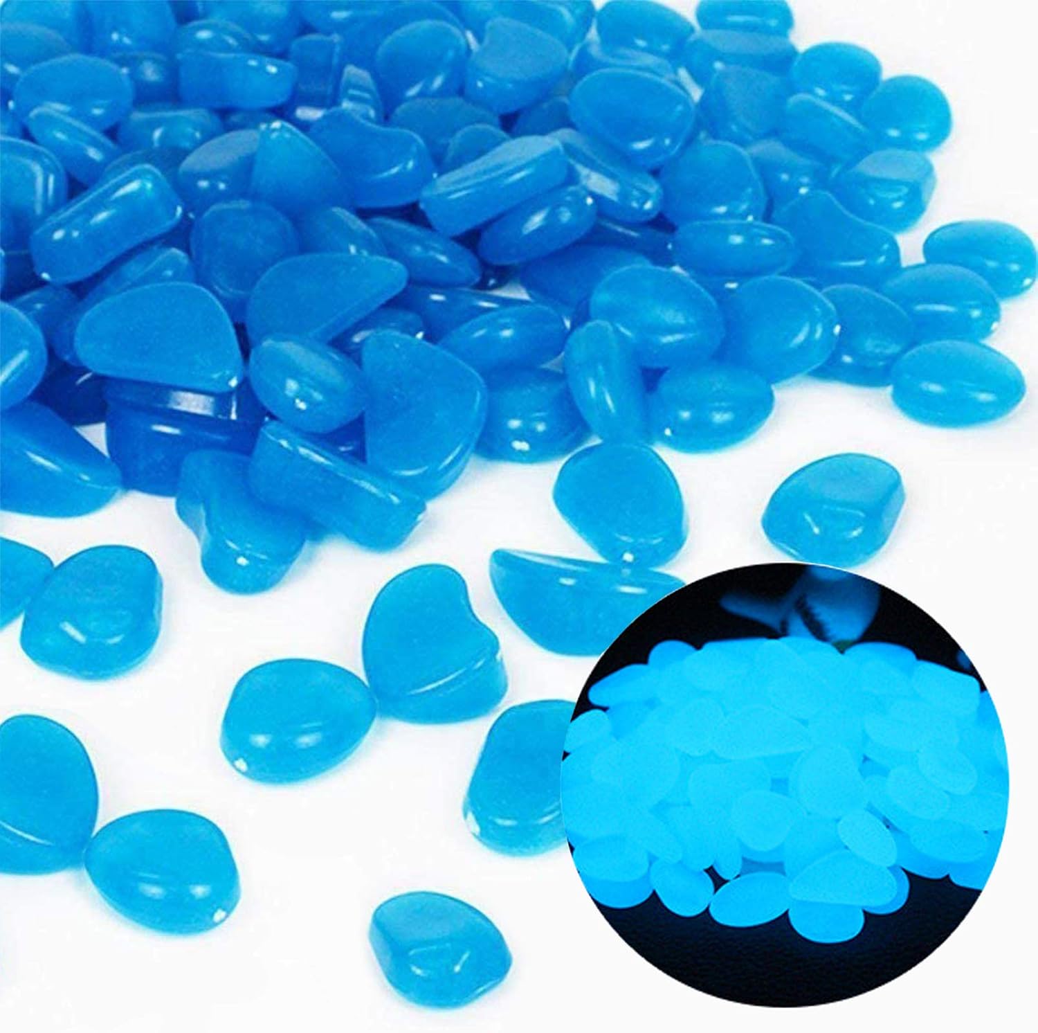 Aquarium Fish Bowl - Aquarium-Felsen leuchten blaue Kieselsteine für Garten,