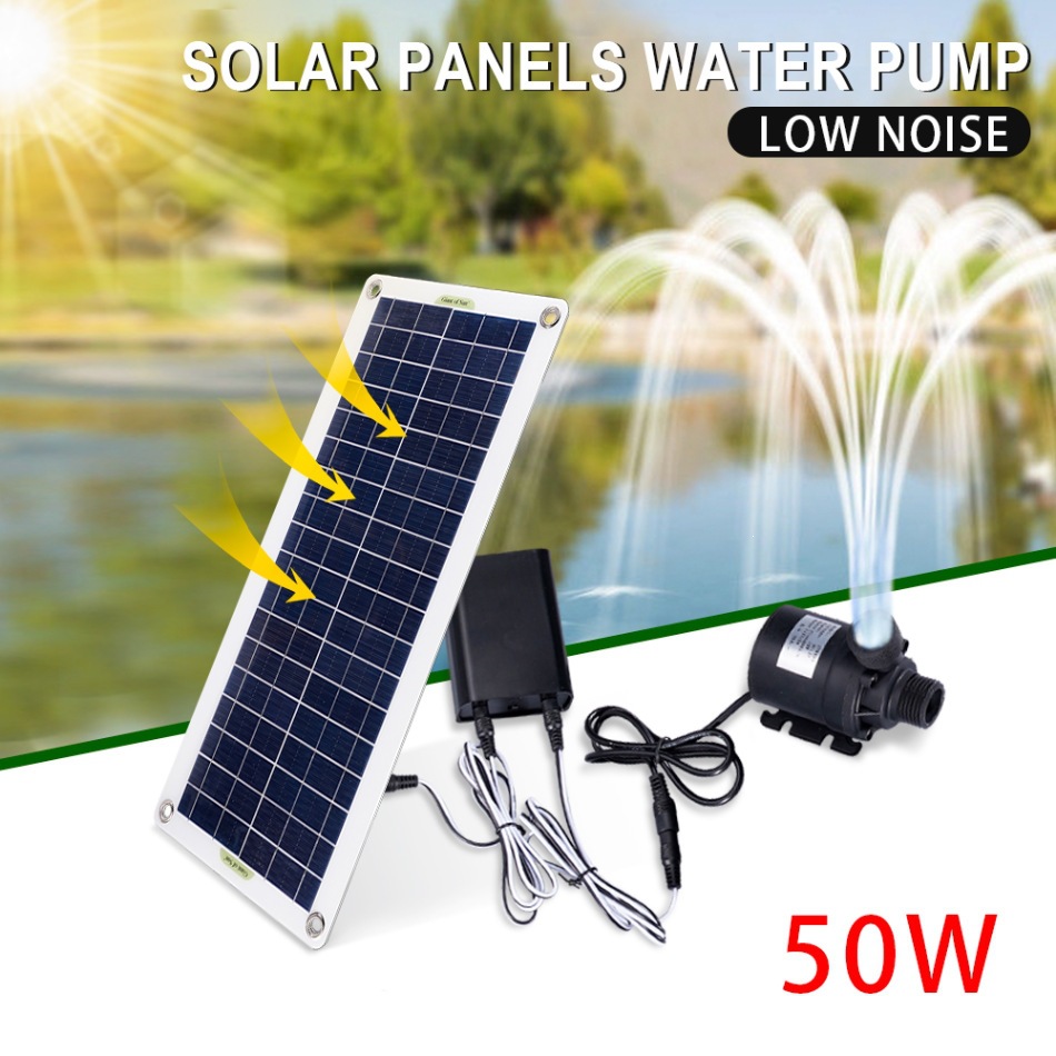 Aquarium Fish Pond - 50W Solarbetriebene Wasserpumpen-Set Geräuscharmer DC Bürstenloser